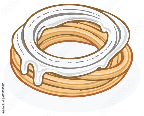 Delicious Creamy Ring Donut Illustration Tempting Treat Sweet Food Bakery Pastry Delight Freshly Baked Dessert Icon Isolated