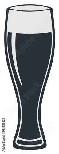 Full Glass of Dark Stout Beer Detailed Vector Illustration