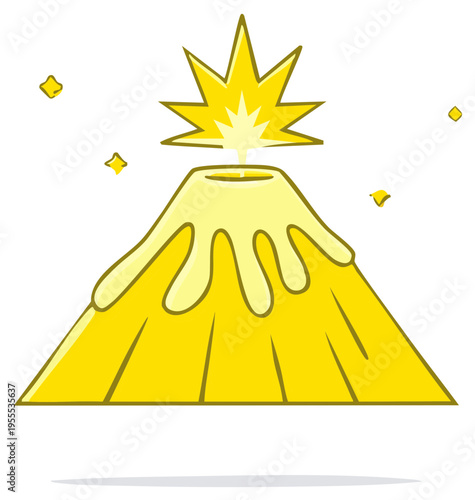 Erupting cartoon volcano with golden lava and a starburst explosion