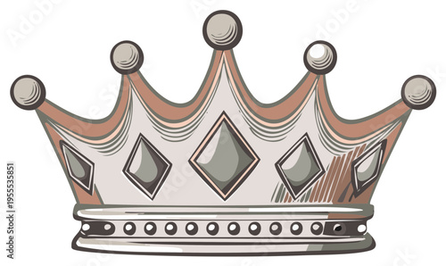 Illustrated crown symbol with diamonds and gems, monarchy, royalty concept.