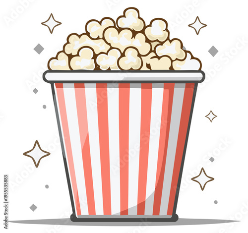 Striped Bucket Overflowing with Fresh Popcorn and Sparkles