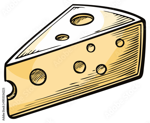 Hand Drawn Sketch Illustration of a Wedge of Swiss Cheese with Holes