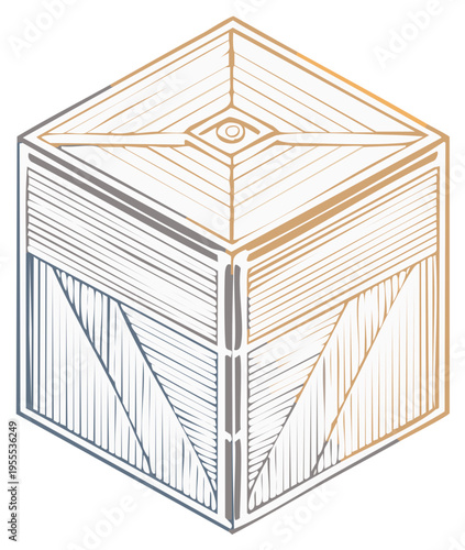 Mysterious Geometric Cube with an All-Seeing Eye Symbol and Gradient Shading