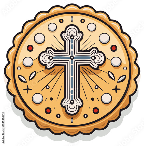 Ornate Christian Cross Emblem with Radiant Light and Decorative Elements