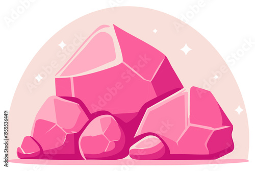 Luminous pink crystal cluster or precious gemstones cartoon illustration