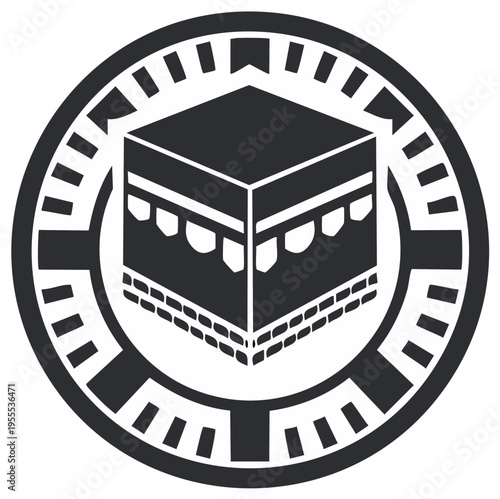 Islamic architectural symbol, cube-shaped building within a circular design