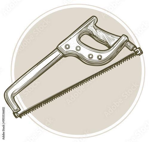 Vintage Hand Saw Illustration in Sepia Tone