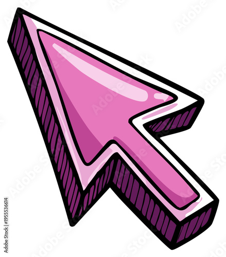 Pink cursor arrow icon with comic book art style and bold outline