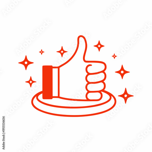 A red line art illustration of a hand giving a thumbs up gesture
