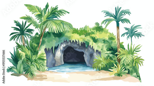 Cueva del Guacharo. Cueva del Guacharo hand drawn watercolor illustration