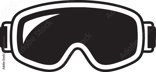 A sleek black ski goggle illustration showcases protective eyewear for skiing.