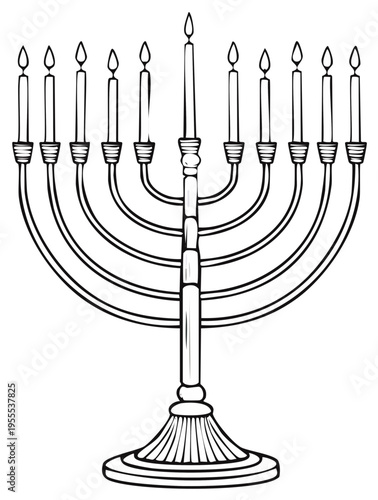 Illustration of a traditional Hanukkah menorah with lit candles, holiday celebration.