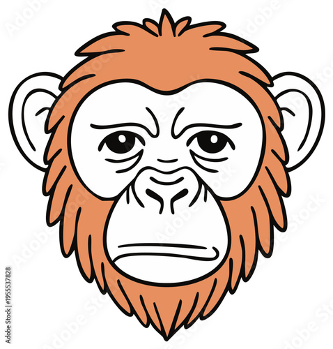 Cartoon Orangutan Face Illustration, Vector Artwork of a Primate