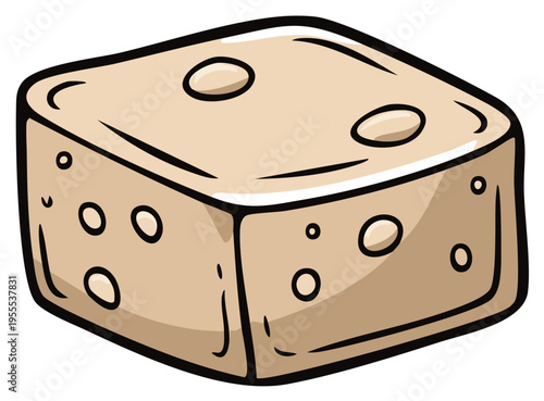 Simple graphic illustration of a beige block with holes, resembling tofu or cheese