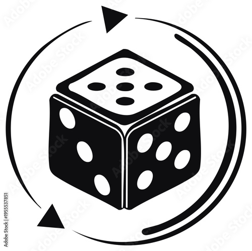 Dice Rolling or Rotating Symbol, Icon Illustration, Game of Chance Theme