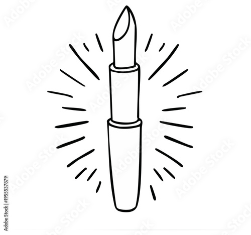 Hand Drawn Outline of a Lipstick Stick Radiating Brightness and Sparkle