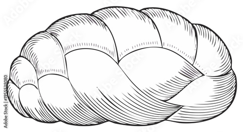Braided Bread Illustration, Hand Drawn Loaf with Texture, Wheat Design, Traditional Baking Style, Pastry Design