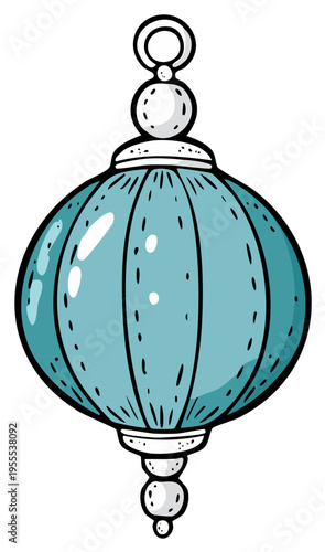 Elegant blue glass ornament with hanging loop, round Christmas tree decoration for holiday seasons