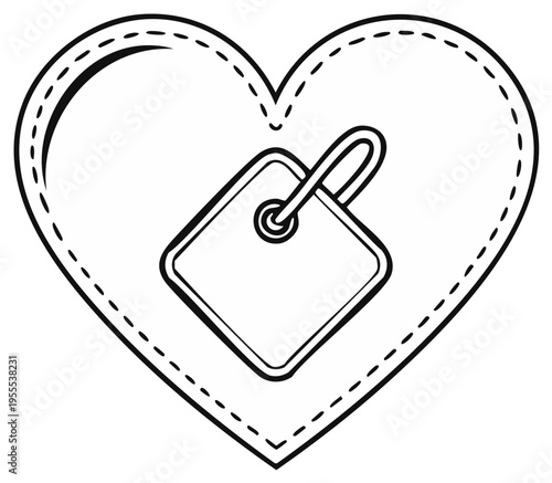 Blank Tag Inside Heart Shape Outline With Stitching Detail