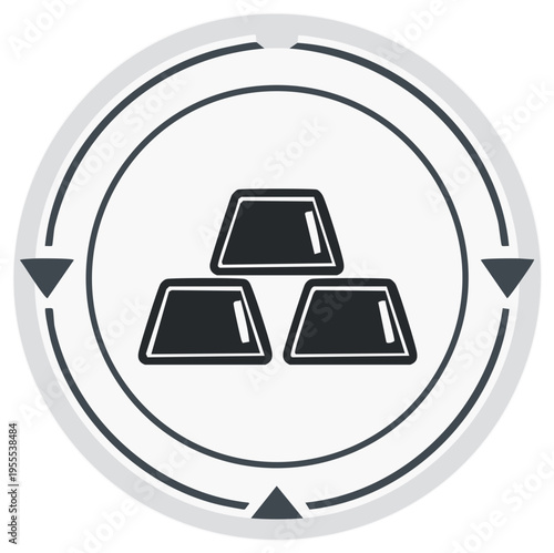 Three black gold bars stacked in a circular icon representing wealth and investment