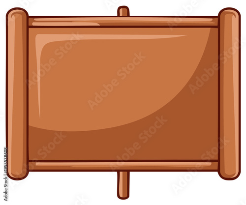 Cartoon style wooden plank sign board or signboard with stands for display text or messages announcements or advertising