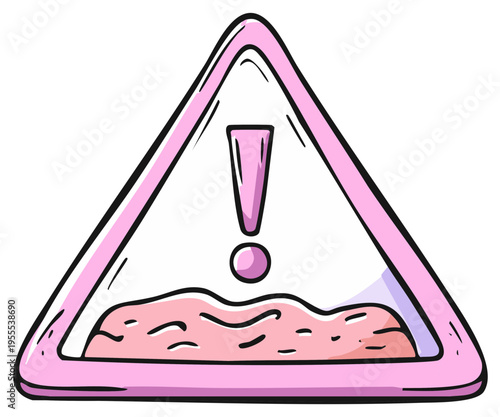 Caution Sand Warning Triangle Symbol Hand Drawn Pink Artistic Graphic Icon