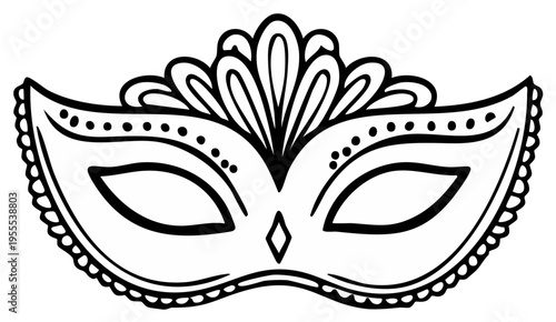 Elegant outline illustration of a Venetian carnival mask, ornate design, for festive themes.