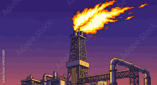 Industrial workers on factory rooftop at sunset silhouette