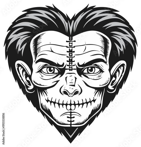 Creepy Heart Shaped Face with Stitching and Skull Like Features