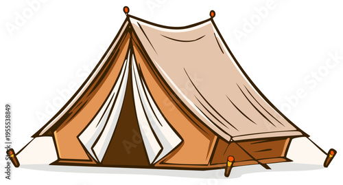 Classic A frame canvas camping tent with open flap and stakes ready for outdoors