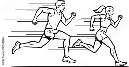 Vector illustration of a young woman athlete running a marathon sprint as a black silhouette for sports fitness and competition art