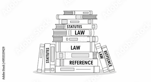 Stack of legal books and documents in a pyramid shape symbolizing law and reference materials