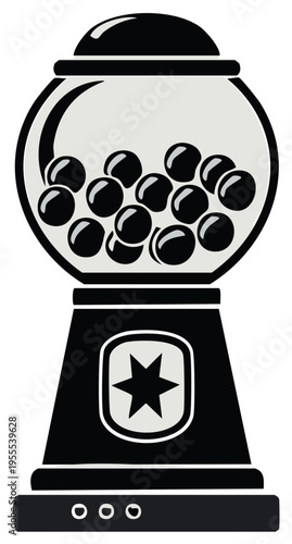 Gumball Machine Filled with Spheres, Retro Style Candy Dispenser with Clear Glass Globe and a Star