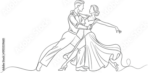 A vintage vector illustration of a beautiful lady in a white wedding dress designed with a retro fashion style featuring a silhouette of a bride and groom in love