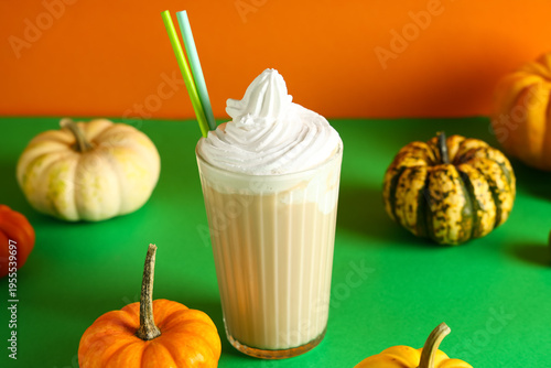 Glass of hot pumpkin latte ...
