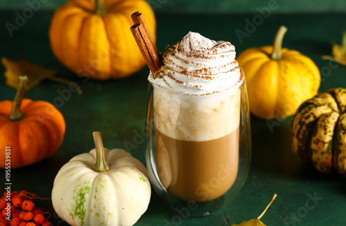 Glass of hot pumpkin latte ...