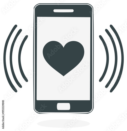 Smartphone ringing with a heart icon on screen signals a message of love or romance for modern communication.