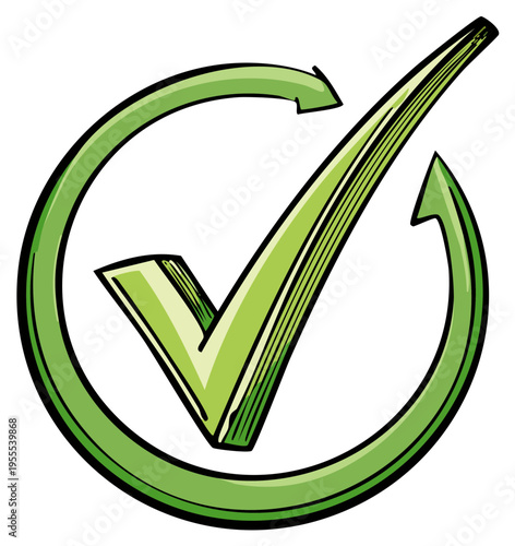 Green Check Mark in a Circular Arrow Symbolizing Approval