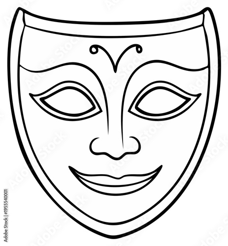 Outline Drawing of Decorative Mask, Isolated Vector Art, Face Art, Stage Prop, Theatrical Decoration