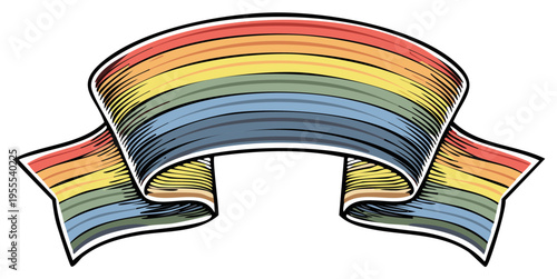 Engraved rainbow banner, LGBTQ pride celebration design element