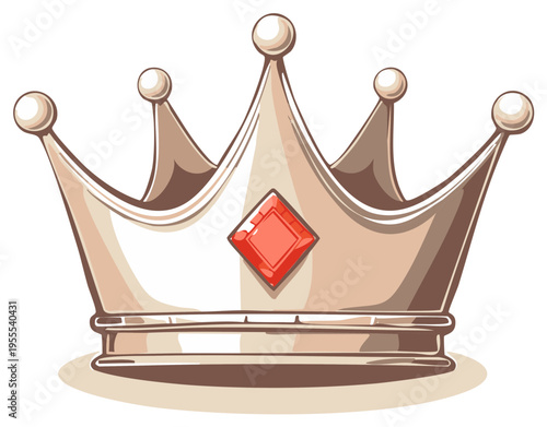 Illustrative cartoon of a royal crown with pointed arches and a red gem at the center