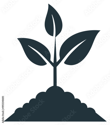 Simple plant sprout growing from fertile soil in a clean minimalist graphic illustration