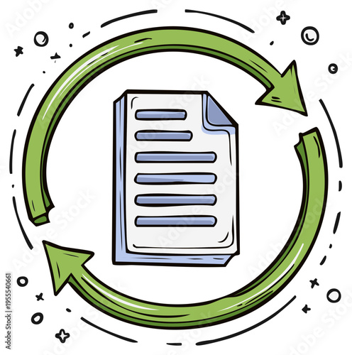 Document Recycle Symbol with Arrow Cycle for Sustainable Solutions and Paper Waste Reduction