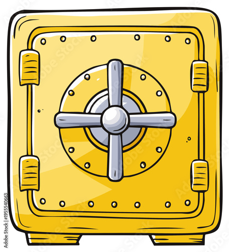 Golden Security Safe Vault Cartoon Illustration for Financial Protection