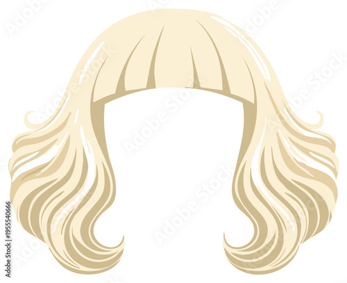 Stylized Blonde Wig with Soft Curls and Bangs