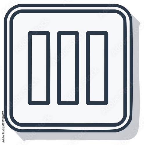 Simple outline graphic of three vertical bars within a rounded square border