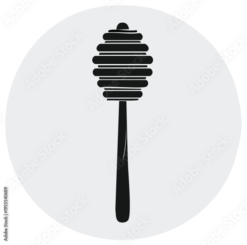 Black and White Silhouette of Honey Dipper Tool on Grey Background for Stock Images