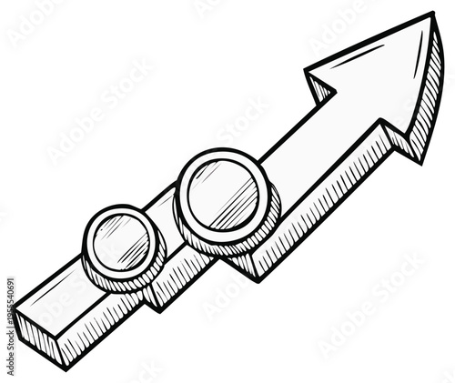 Sketch of Growing Financial Investment Arrow with Coins Hand-Drawn Style