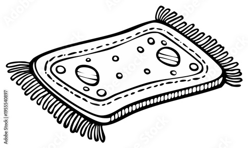 Hand-drawn Rug Illustration with Fringe, Home Decor Element, Cartoon Style