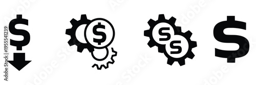 manufacturing cost reduction vector icon set, business efficiency concept, production savings symbols, industrial process optimization,clean editable vector illustration,factory management icon collec